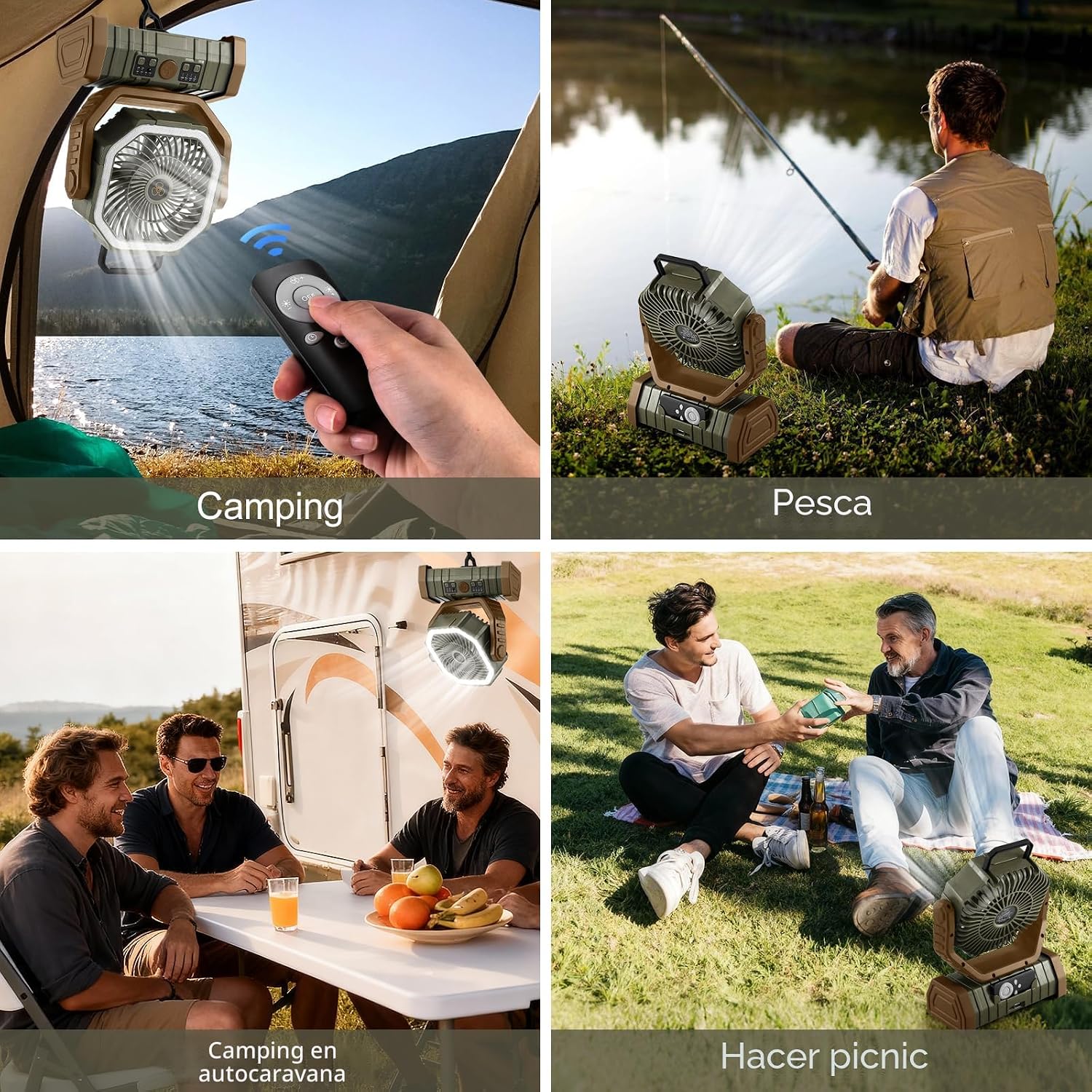 Odoland 30000mAh Rechargeable Camping Fan with LED Lantern, Remote Control, Oscillation, Hook and 4 Speeds - Image 2