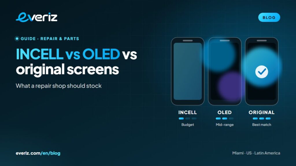 INCELL, OLED and original replacement screens compared, an EVERIZ guide for repair shops