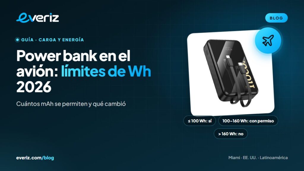 Power bank y avión: límites de 100 Wh y 160 Wh en 2026, guía de EVERIZ